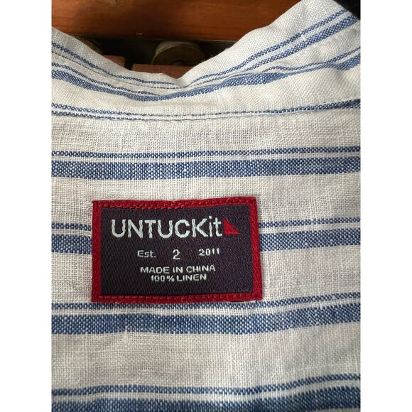 NWOT UNTUCKit Women's Linen Wehlen Stripe Button Up Shirt Blue/White Size 2 - Picture 6 of 11